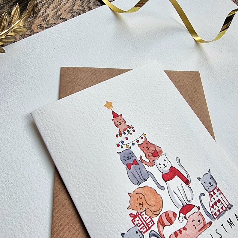 Personalised Cat Lover Christmas Card Christmas Cat Tree Handmade