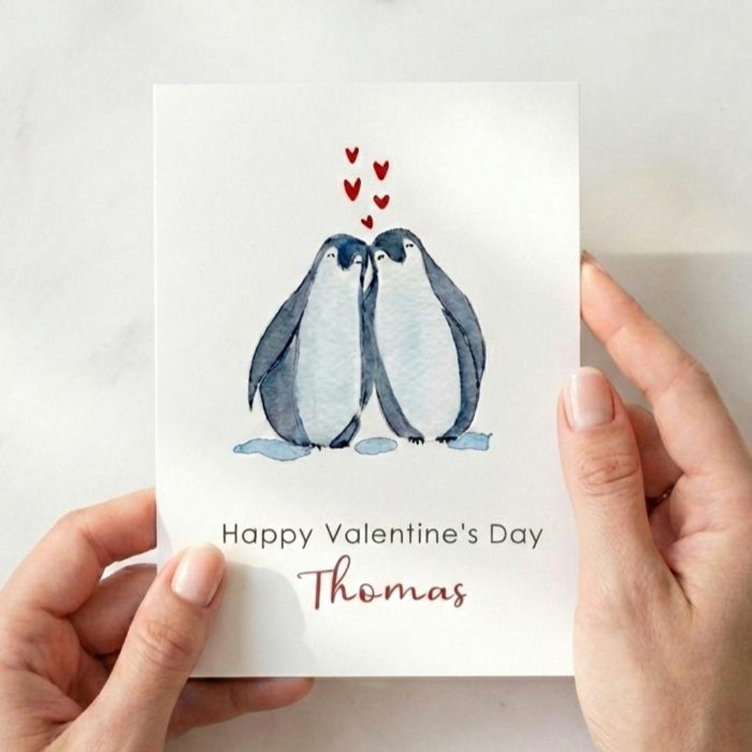 Personalised Penguin Valentines Card for Husband, Wife, Girlfriend ...