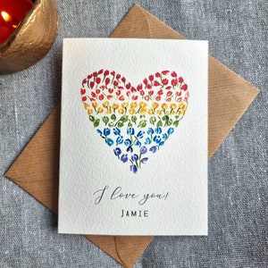 Personalised Anniversary Card for boyfriend, girlfriend, partner, husband, wife Handmade Rainbow Love Heart image 4