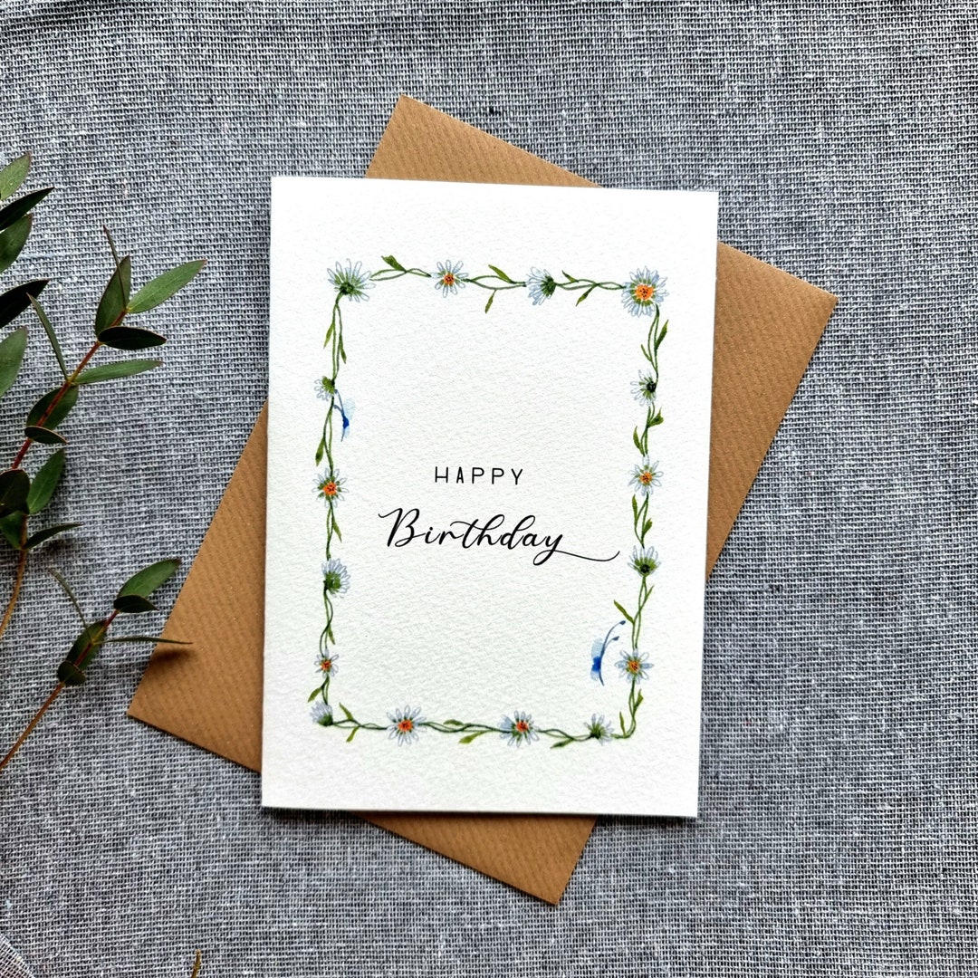 Personalized Daisy Birthday Card, Handmade Watercolor Floral - Etsy UK