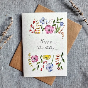 d'anniversaire personnalisée à l'aquarelle | Design floral, amoureux de la nature | des cartes pour elle, maman, sœur, amie, fille, collègue, faites main