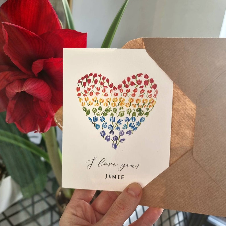 Personalised Anniversary Card for boyfriend, girlfriend, partner, husband, wife Handmade Rainbow Love Heart image 3