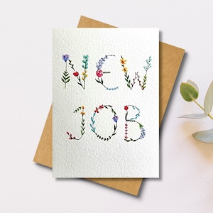 Nouvelle carte de travail personnalisée | Ajouter un nom | Félicitations | Bonne chance | Aquarelle | Fleur florale | Conception faite main | papeterie de luxe