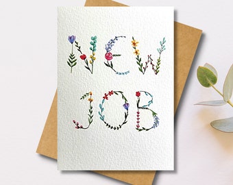 Personalised New Job Card | Add a name | Congratulatations | Good Luck | Watercolour | Floral flower  | Handmade design | luxury stationery