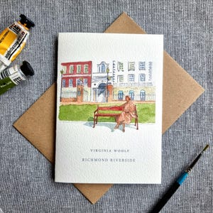 London Landmark Card, Virginia Woolf, Richmond Upon Thames, lungofiume, arte murale, fatto a mano, acquerello