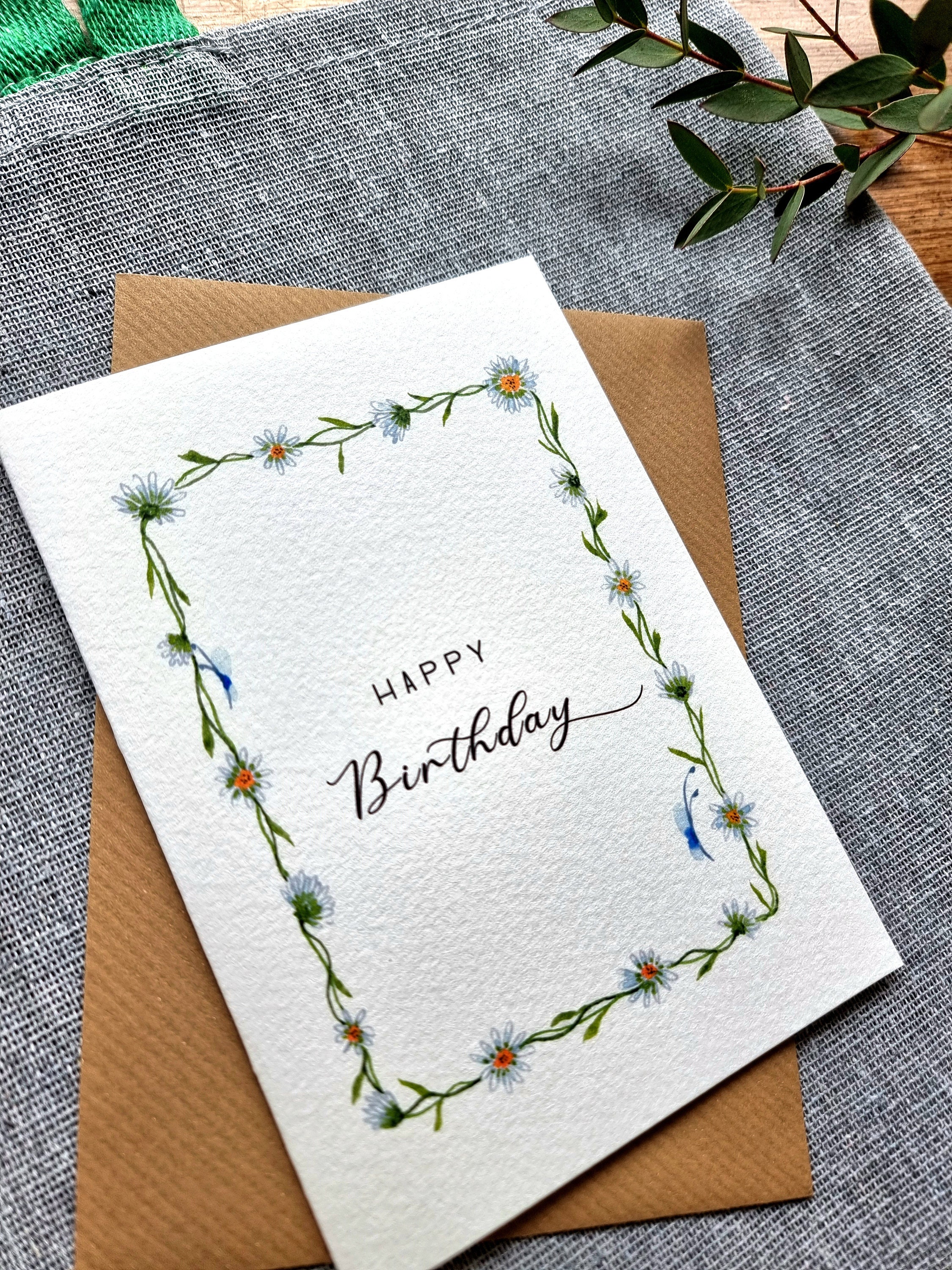 Personalized Daisy Birthday Card, Handmade Watercolor Floral - Etsy UK