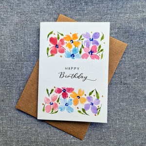 Personalised Birthday Card Colourful Flowers Watercolour handmade Floral, handmade Personalised text image 2