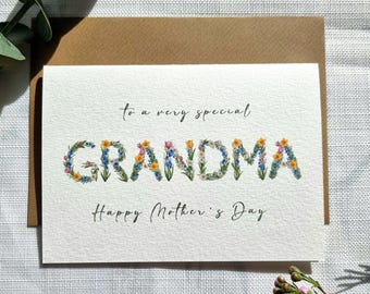 Tarjeta del Día de la Madre para la abuela, diseño de acuarela de flores silvestres pintado a mano.
