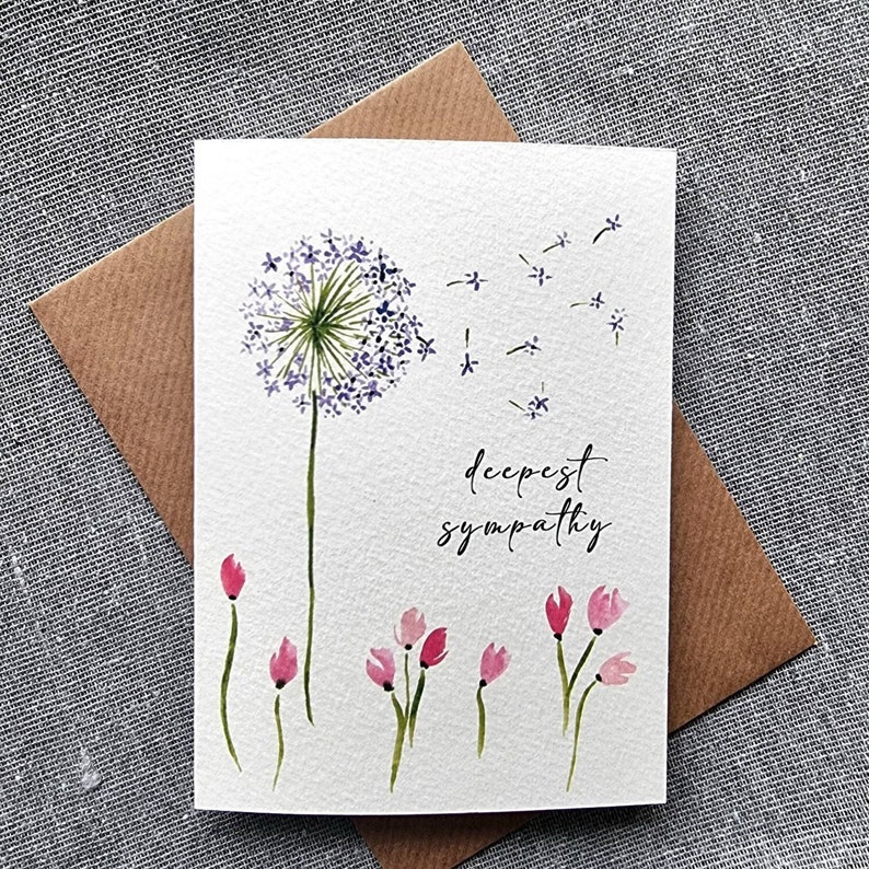 Sympathy Card Handmade Watercolour card Dandelion condolences bereavement card thinking of you support loss image 1
