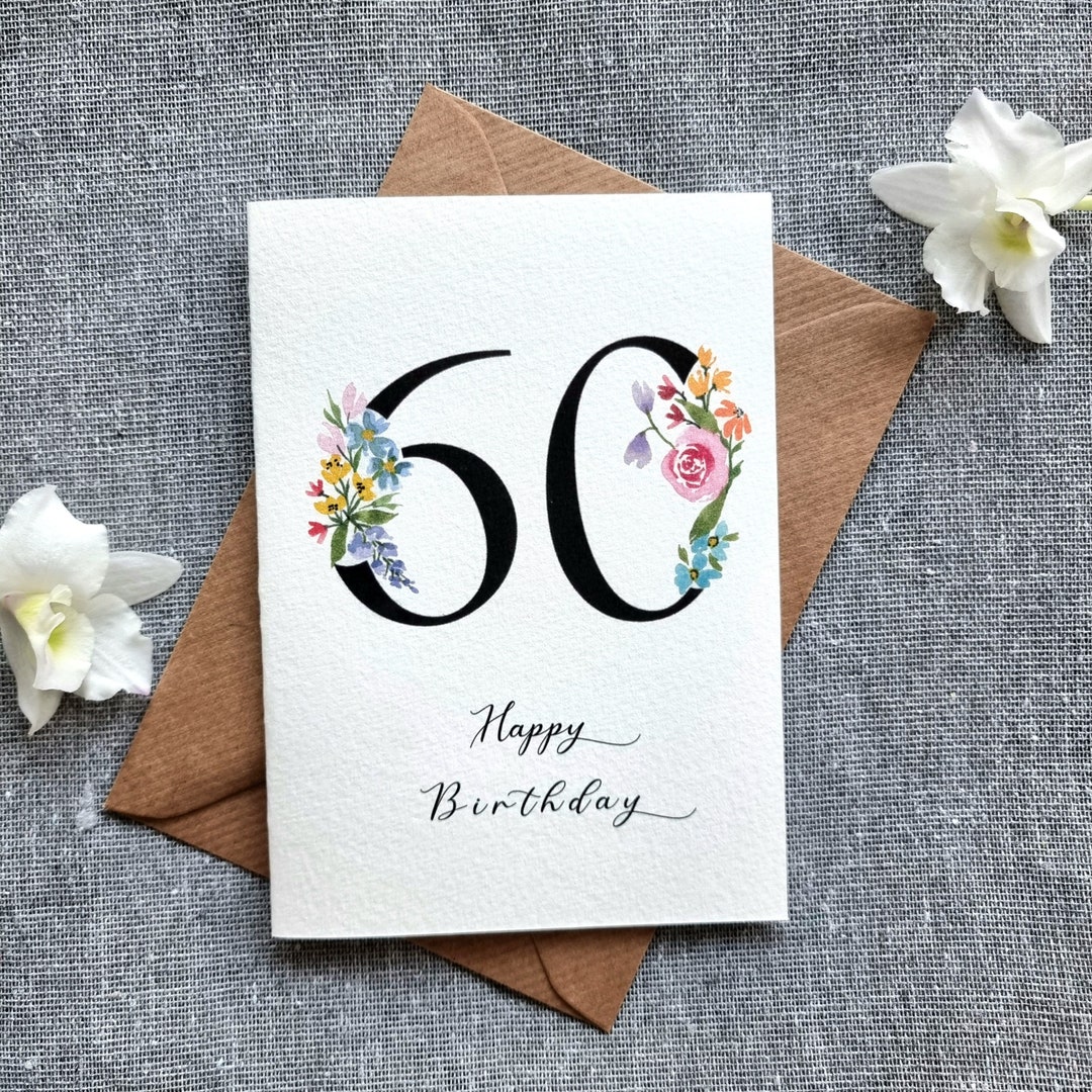 Personalised 60th Birthday Card Floral, Watercolour, Hand Made Add a