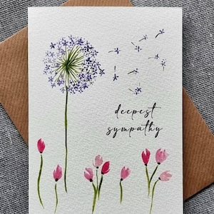 Sympathy Card Handmade Watercolour card Dandelion condolences bereavement card thinking of you support loss image 3