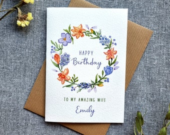 Personalisierte Narzissen-Geburtstagskarte | Blumenmuster, Naturliebhaber | Karten für sie, Mama, Schwester, Freundin, Tochter, Kollegin, handgefertigt