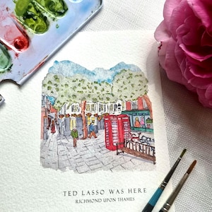 Ted Lasso London Richmond Landmark Card, Richmond Upon Thames, Richmond Green, bank, handgemaakt, aquarel