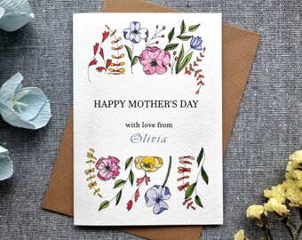 Personalised Mother's Day Card for Mum, Grandma, Daughter, Nan, Mom | Flowers | Handmade watercolour | Floral Mothering Sunday