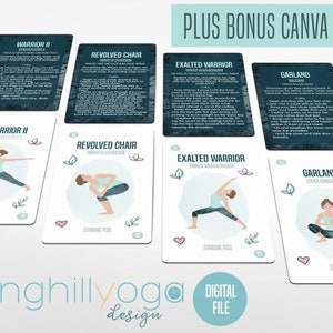 Yoga Pose Cards, Asana Cards, Yoga Flashcards, Yoga Cards, Yoga Teacher Tools - Ready to Print + Create Your Own Template - Instant Download