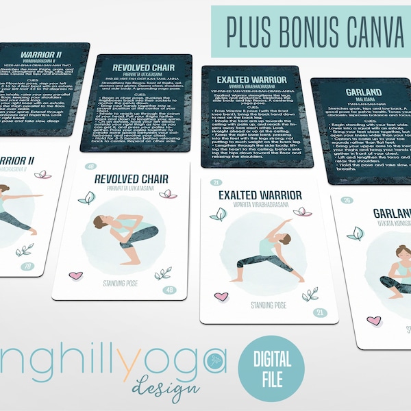 Yoga Pose Cards, Asana Cards, Yoga Flashcards, Yoga Cards, Yoga Teacher Tools - Ready to Print + Create Your Own Template - Instant Download
