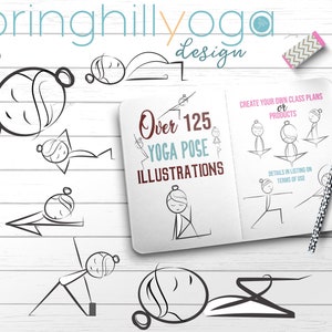 Stick Figure-afbeeldingen yogahoudingen, yoga-illustraties, yoga-graphics - meer dan 125 houdingen + variaties - BONUS Canva-sjablonen voor het maken van yogareeksen