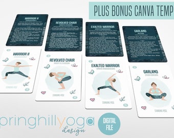 Yoga Pose Cards, Asana Cards, Yoga Flashcards, Yoga Cards, Yoga Teacher Tools - Ready to Print + Create Your Own Template - Instant Download