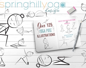 Stick Figure Yoga Pose Images, Yoga Illustrations, Yoga Graphics - Over 125 Poses + Variations - BONUS Canva Yoga Sequence Builder Templates