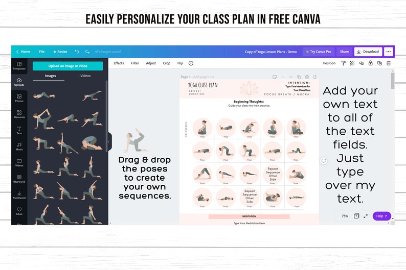 Yoga Class Planner, Yoga Teacher Class Plans, Yoga Class Sequence Planner, Yoga Class Plans Drag & drop 200 poses to sequence your class image 3
