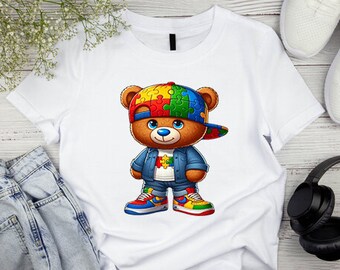 Ours en peluche de sensibilisation à l'autisme PNG : Ausome April Design (téléchargement numérique)