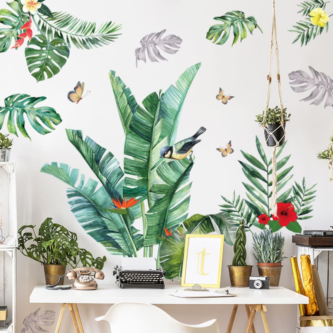 Green Tropical Plant Leaves Stickers Nature Wall Sticker Etsy
