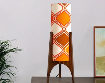Sunburst . Archie Rocket Table Lamp – Handmade Lampshade from Vintage 70's Terry Cloth & Hardwood Lamp Base – Mid Century Modern Retro Lamp