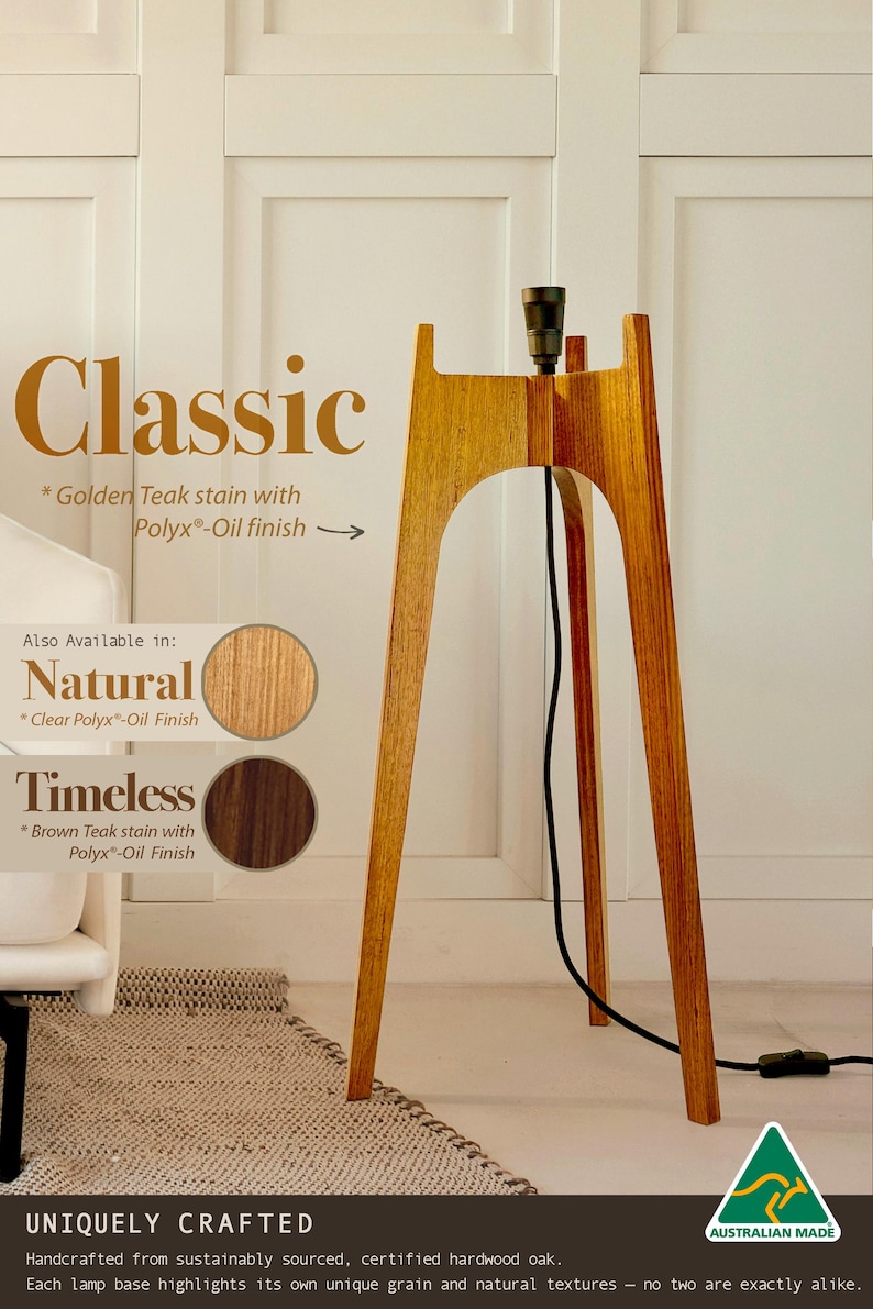 Archie Rocket Floor Lamp Base - Available in Classic Golden Teak Stain & Polyx Oil Finish, Natural Oak in Clear Polyx Oil Finish and Timeless Brown Teak Stain & Polyx Oil Finish