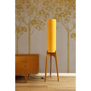 Canary - Archie Rocket Lamp | Handmade Wooden Floor Lamp with Recycled Fabric | Mid Century Modern Inspired Lighting