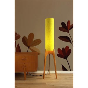 Turmeric - Archie Rocket Lamp | Handmade Wooden Floor Lamp with Recycled Fabric | Mid Century Modern Inspired Lighting