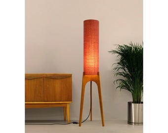 Chili - Mid Century Modern Rocket Floor Lamp - Handcrafted from Recycled Fabric and Hardwood.