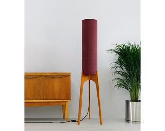Berry - Mid Century Modern Rocket Lamp Handcrafted with Belgian Linen Lampshade and Wooden Lamp Base