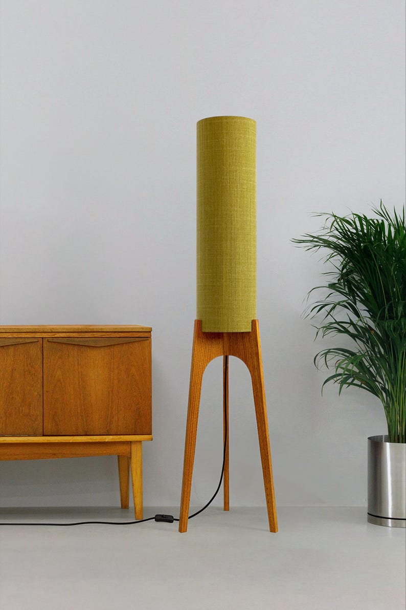 Lemongrass - Recycled Fabric | Archie Rocket Floor Lamp - Mid-Century Modern Inspired, Handmade Floor Lamp by Retro Duo.