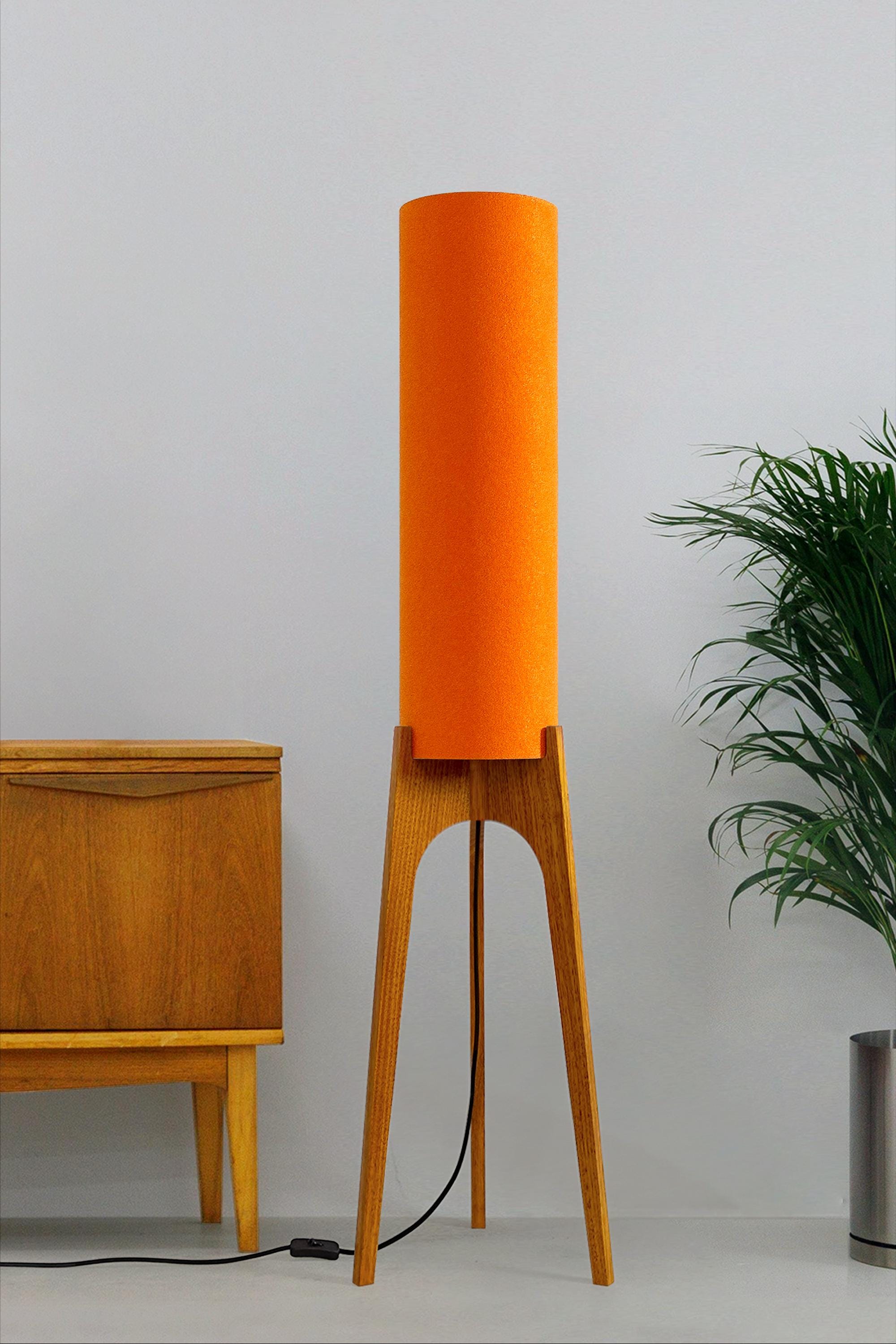 Orange Handmade Wooden Floor Lamp – Mid Century Modern Rocket Lamp