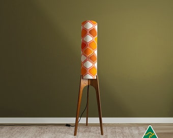 Sunburst Citrus - Archie Rocket Lamp | Mid-Century Modern Inspired Rocket Floor Lamp Handmade with Vintage Terry Cloth Fabric and Hardwood
