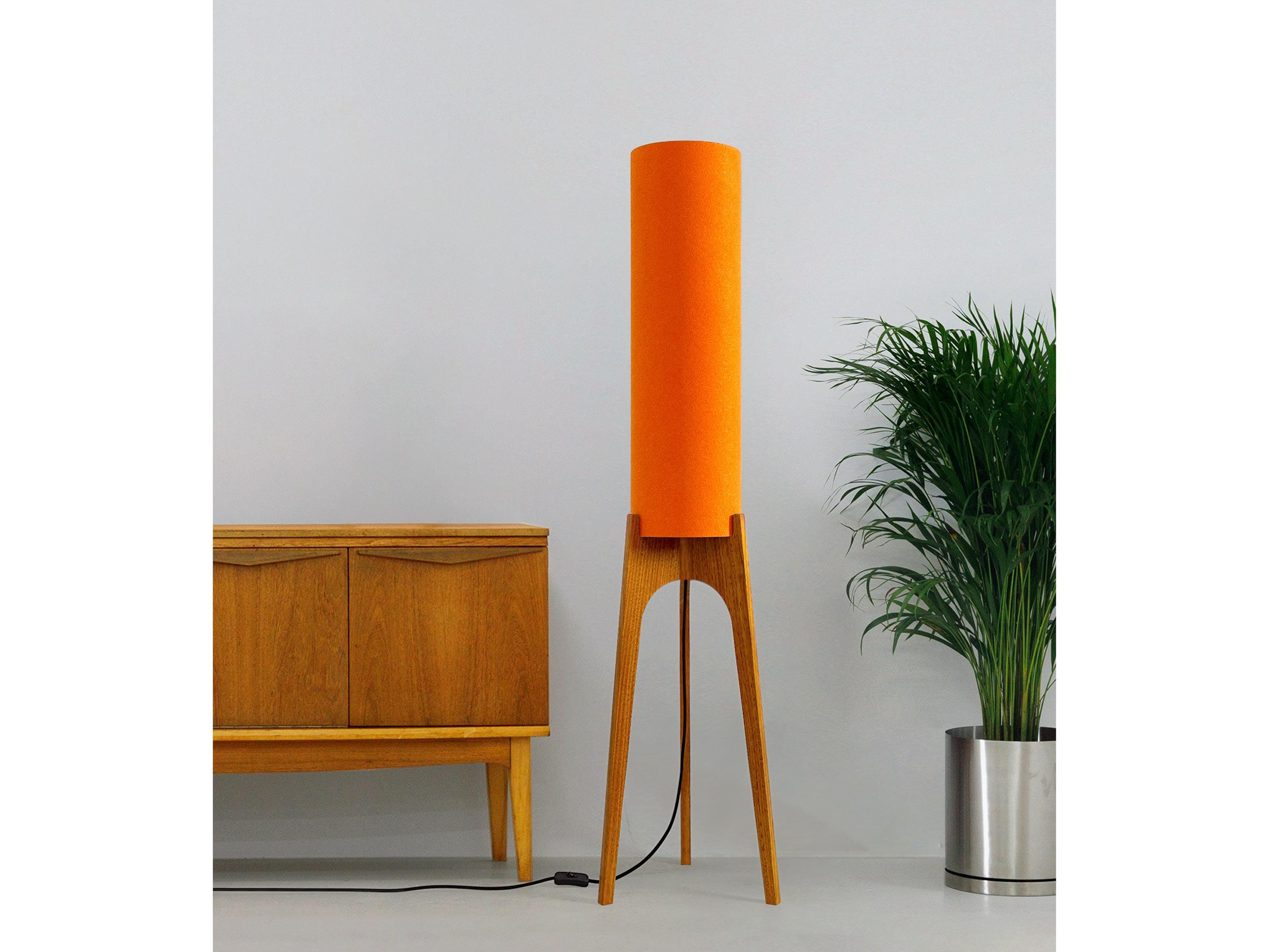 Orange Handmade Wooden Floor Lamp – Mid Century Modern Rocket Lamp