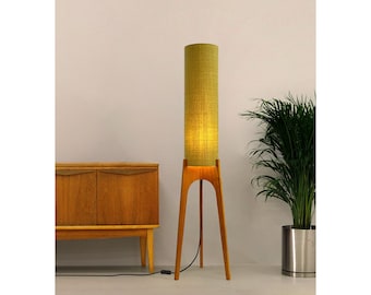 Lemongrass - Handmade Wooden Floor Lamp – Mid Century Modern Rocket Lamp handcrafted with Hardwood & Recycled Fabric Lampshade