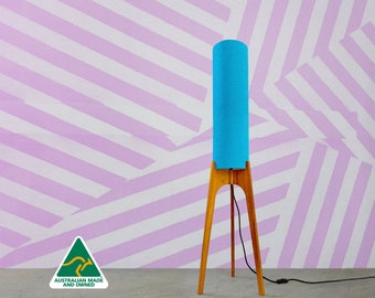 Turquoise - Archie Rocket Lamp | Mid Century Modern Inspired Rocket Floor Lamp Handmade with Hardwood and Recycled Fabric for MCM Home Decor