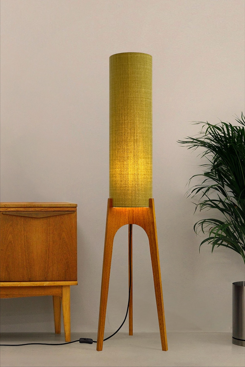 Lemongrass - Recycled Fabric | Archie Rocket Floor Lamp - Mid-Century Modern Inspired, Handmade Floor Lamp by Retro Duo.