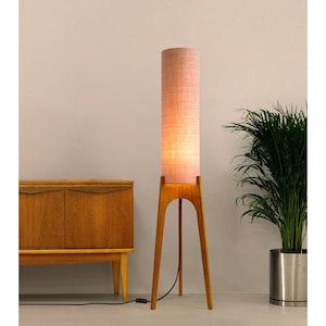 Orange Handmade Wooden Floor Lamp – Mid Century Modern Rocket Lamp