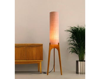 Blush - Mid Century Modern Rocket Lamp - Handmade Lampshade in Recycled Fabric and Hardwood Base