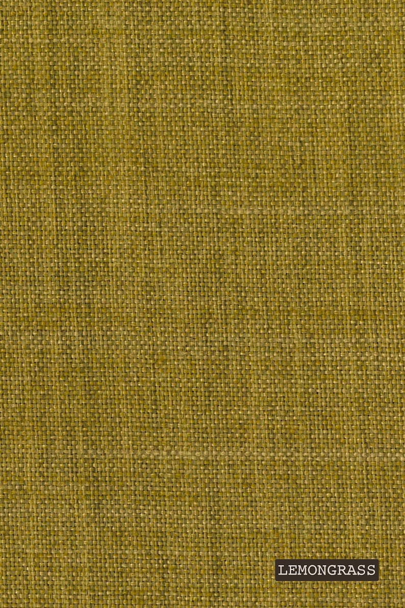 Close-up of green fabric with 'Lemongrass' label