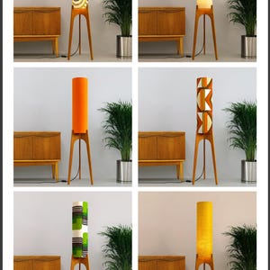 Collage of Archie Rocket Floor lamp collections with a geometric design in various settings.