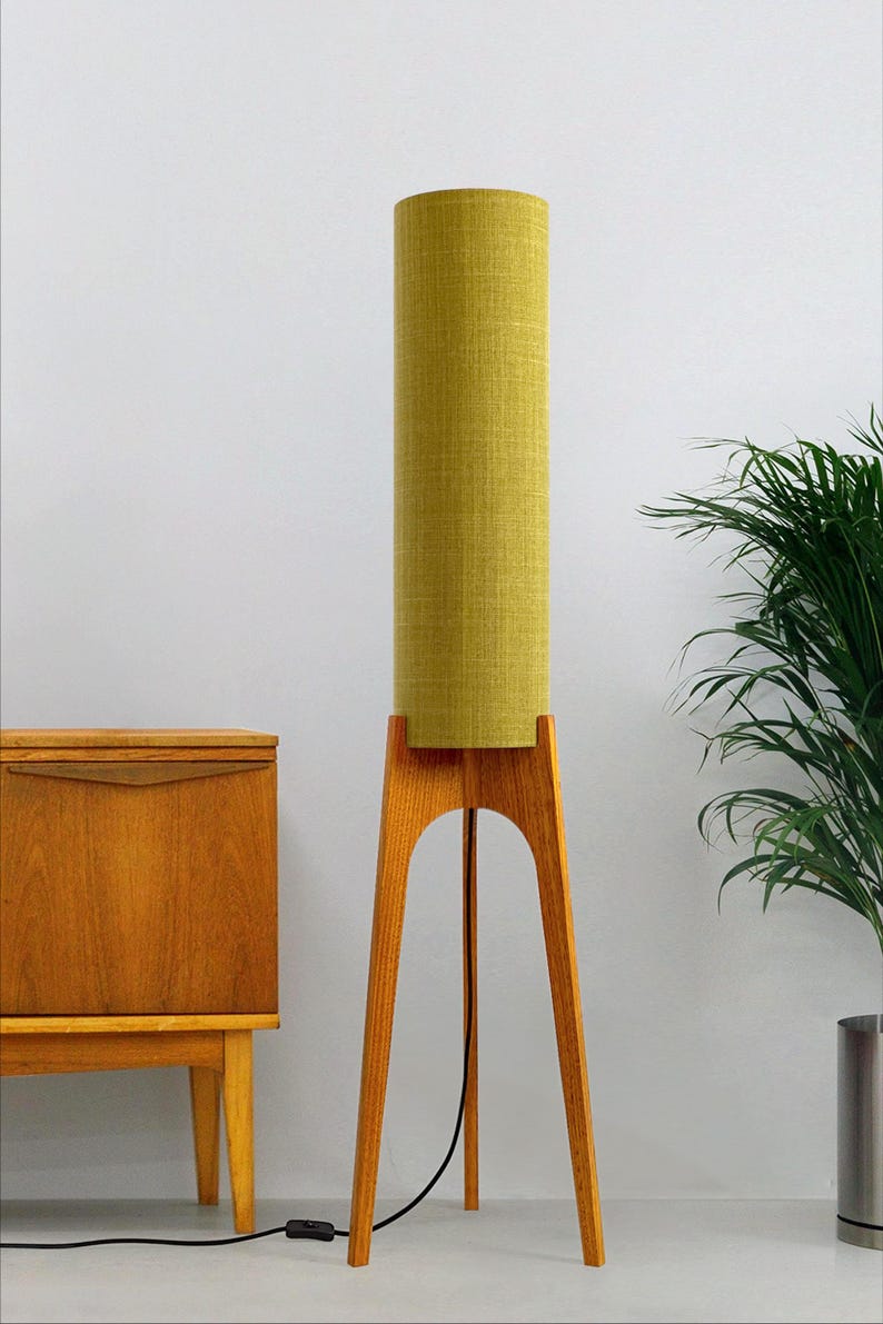 Lemongrass - Recycled Fabric | Archie Rocket Floor Lamp - Mid-Century Modern Inspired, Handmade Floor Lamp by Retro Duo.