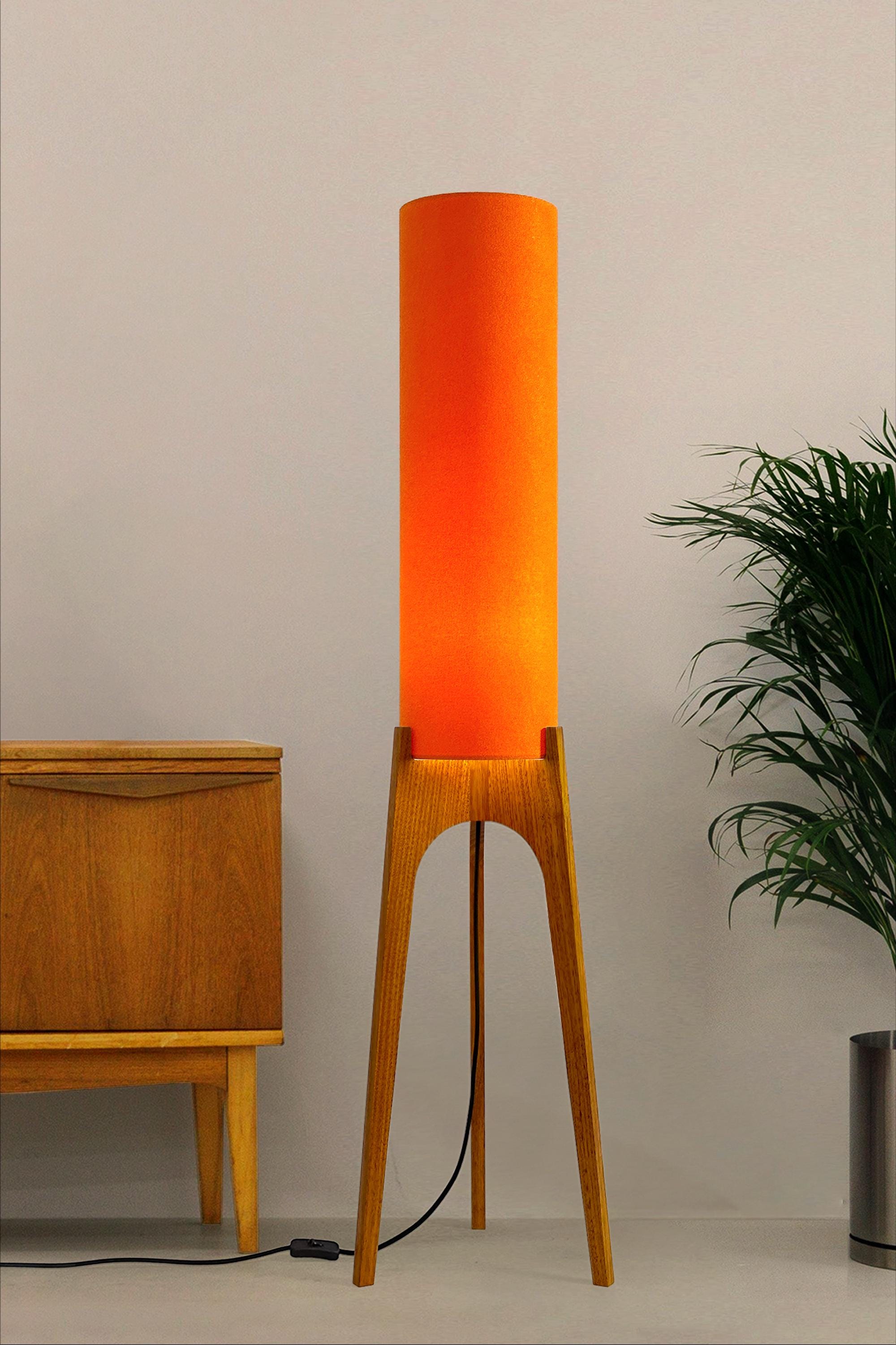 Orange Handmade Wooden Floor Lamp – Mid Century Modern Rocket Lamp