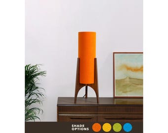 Playful Edit. Table Lamp — Mid-Century Rocket Lamp Handmade in Hardwood with Recycled Fabric Shade