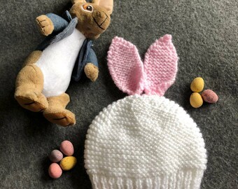 Knitted baby bunny hat 3 months