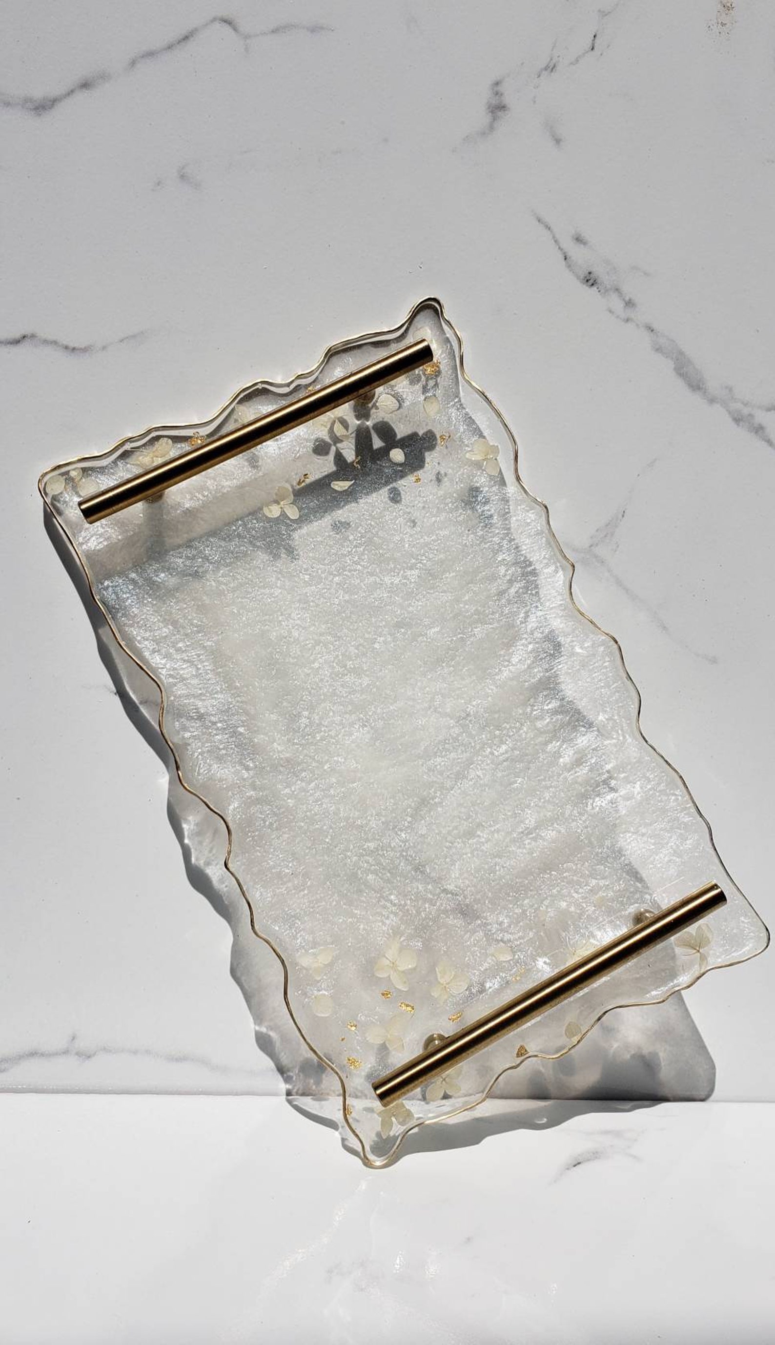 Pearl White Vanity Tray with pretty white flowers and gold Etsy