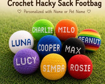 Custom Crochet Hacky Sack Footbag | Personalized Name Juggling Ball, ADHD Fidget Toy & Retro 90s Gift