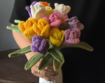 Handmade Crochet Tulip Bouquet: Knitted Floral Gift